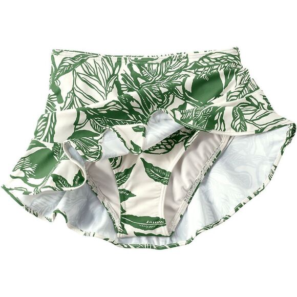 Land's End Ruffle Hem Mini Swimsuit bottom Skirt egret green etched leaves 6 - Picture 1 of 14